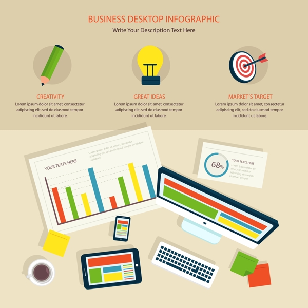 创意商务桌面信息图矢量素材