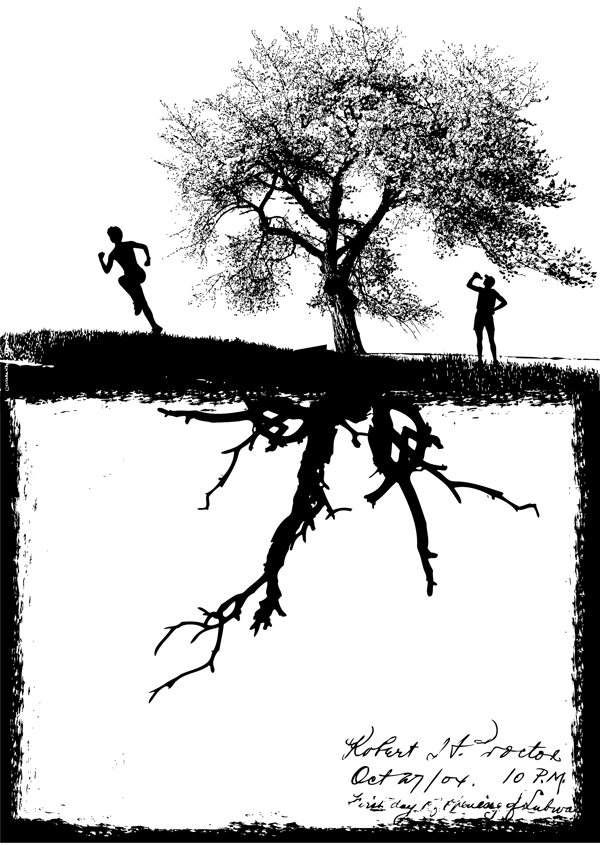 大树与人物剪影矢量素材图片