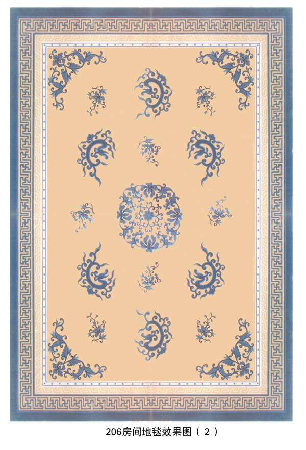 传统古纹蓝色地毯图案图片