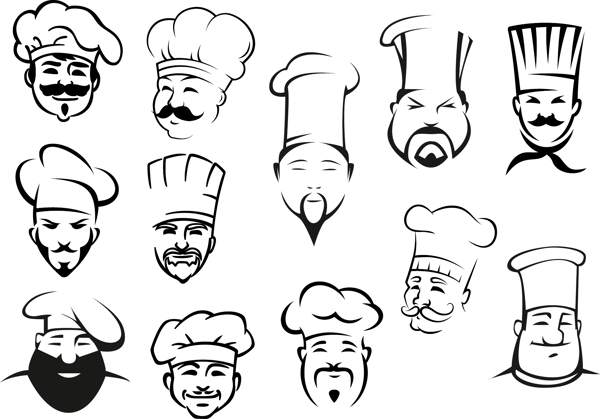 12款手绘厨师头像矢量素材