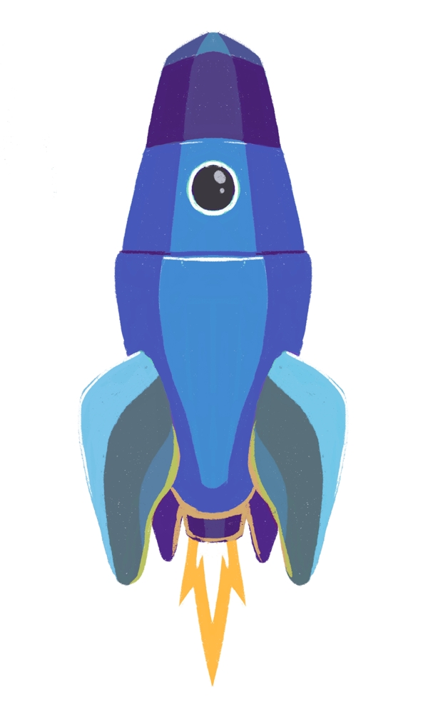 航天日蓝色的火箭插画