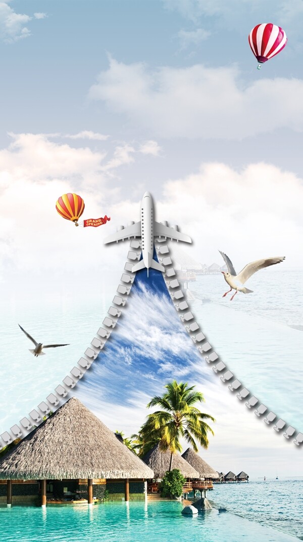 畅游泰国热气球海报背景设计