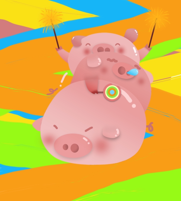 三只小猪可爱萌萌哒原创插画