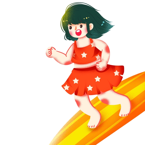 清新手绘一个冲浪的女孩子