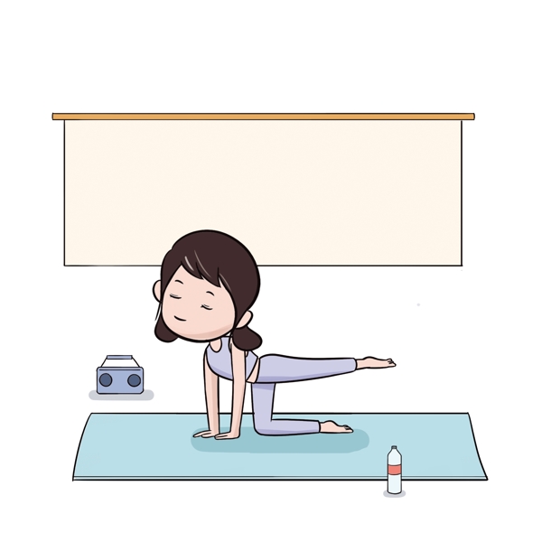 卡通手绘女士瑜伽练习动作插画