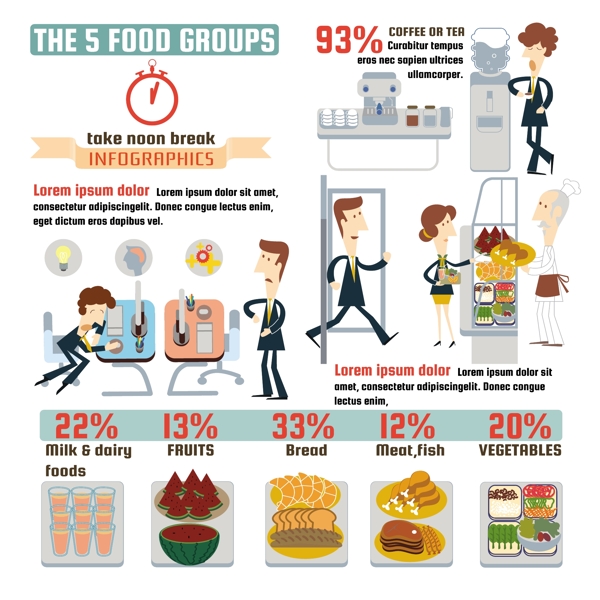 卡通午餐食品商务信息图