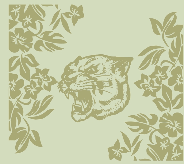 印花矢量图动物豹色彩棕绿色免费素材