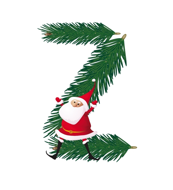 圣诞装饰杉树的ABC字母Z矢量和有趣的圣诞老人