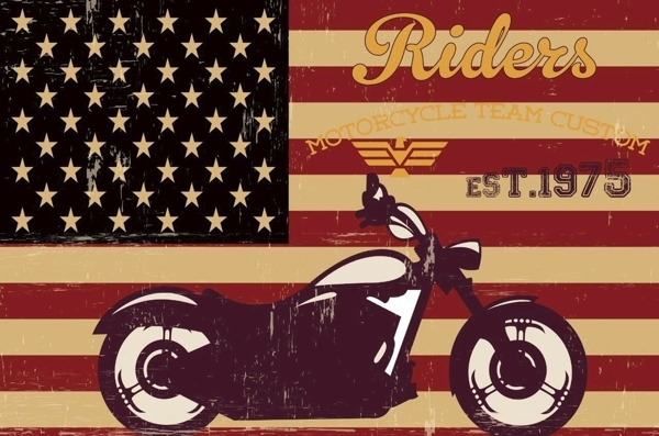 怀旧美国国旗背景摩托车