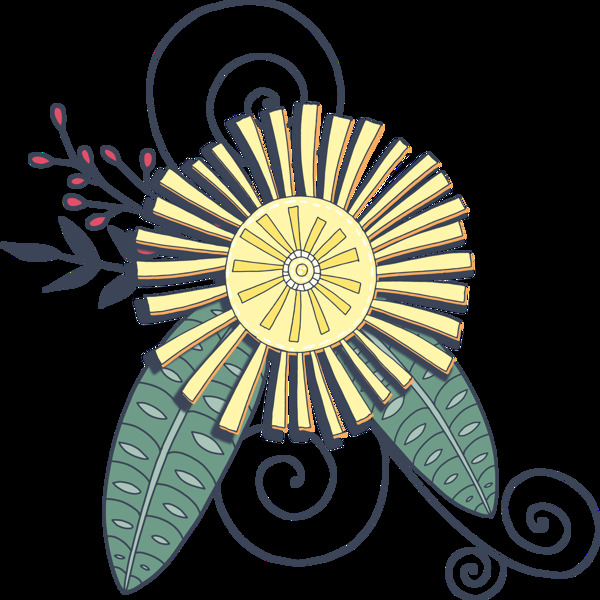 手绘黄色线性花卉PNG透明素材