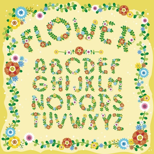 26个彩色花卉字母矢量