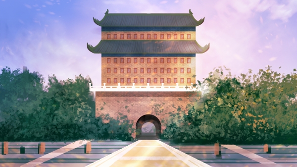 简约创意古风建筑北京的城墙插画