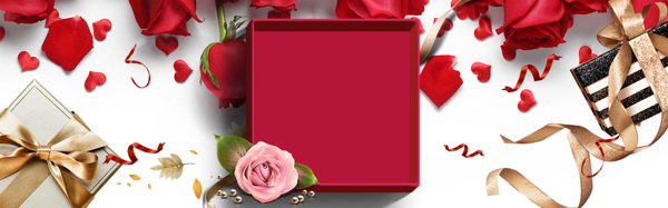 红色花瓣礼盒banner背景素材