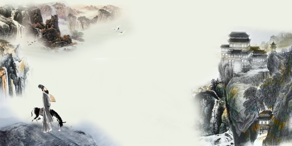 中国风山水国画背景设计