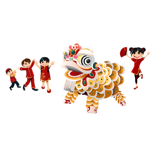 中国风新年看舞狮表演素材
