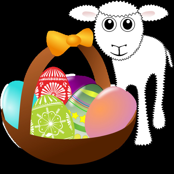 在一个篮子复活节彩蛋有趣的羔羊