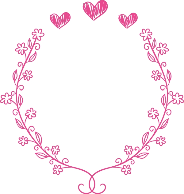 粉色花朵线稿圆形边框