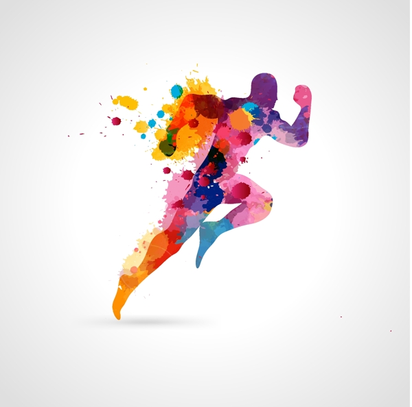 跑步的人飞溅的色彩图片