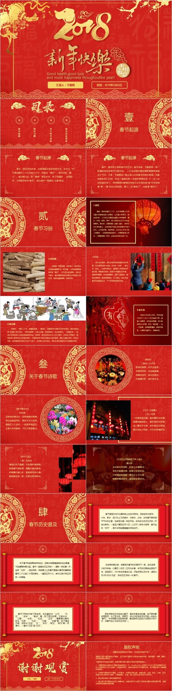 2018喜庆红色春节节日介绍传统文化普及宣传公益PPT庆典