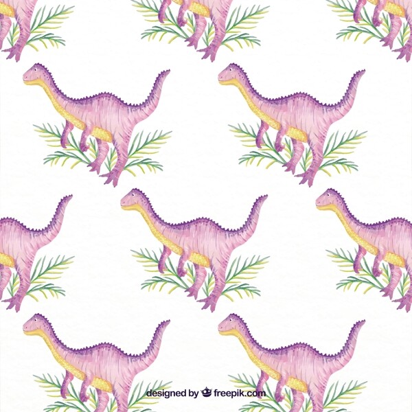 用树叶图案手绘紫色恐龙