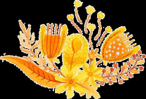 秋天景色花卉卡通透明素材