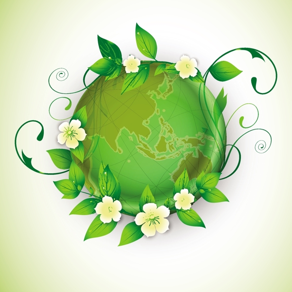 绿色的叶子和花拯救地球的概念
