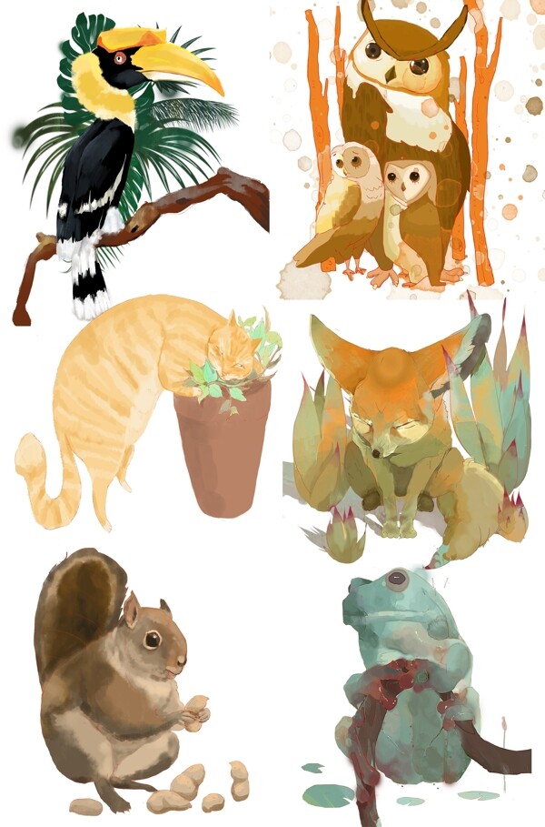 动植物卡通手绘风花草小动物