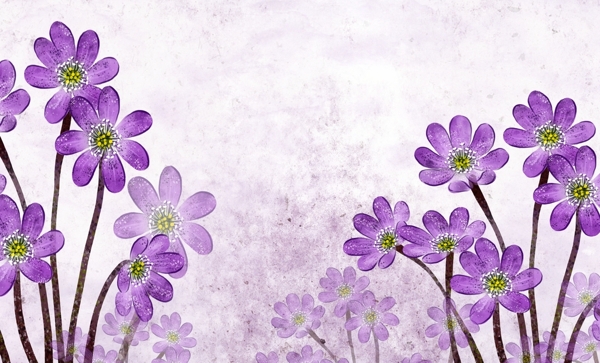 手绘小草紫色小花壁纸墙纸壁布背