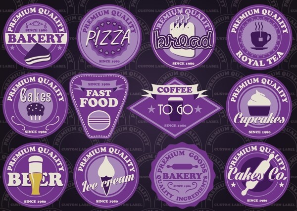 时尚紫色快餐食品标签矢量素材