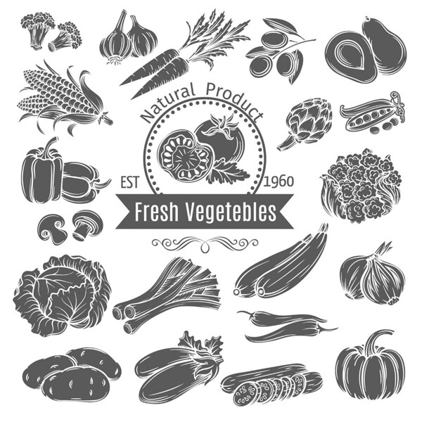 黑白蔬菜图片