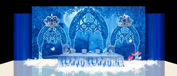 蓝色婚礼背景设计收礼桌