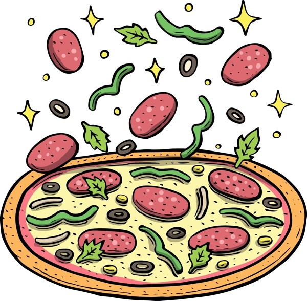 手绘食物披萨元素