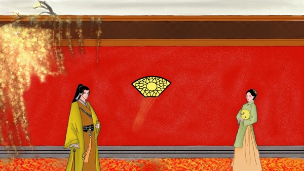 中国风古典人物秋季宫廷壁纸