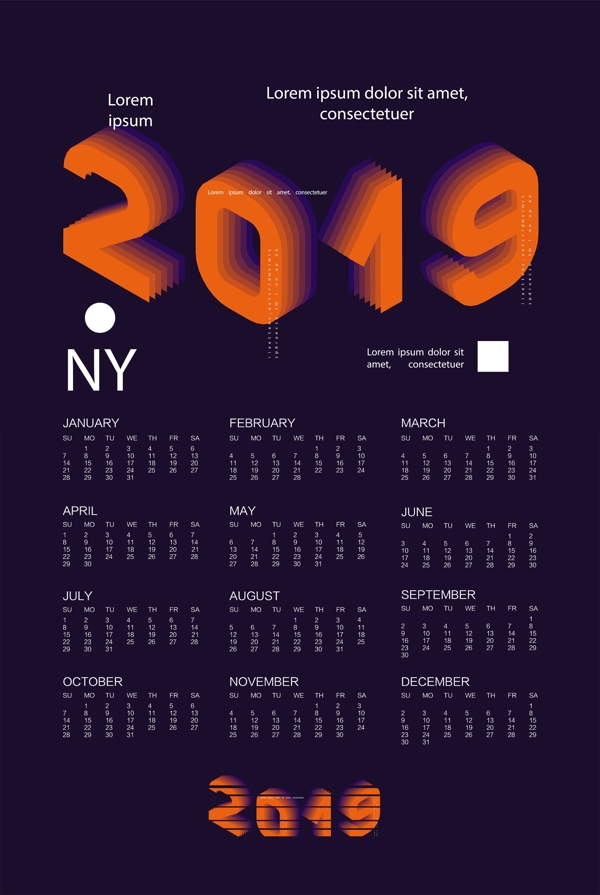 创意设计2019猪年挂历模板设计