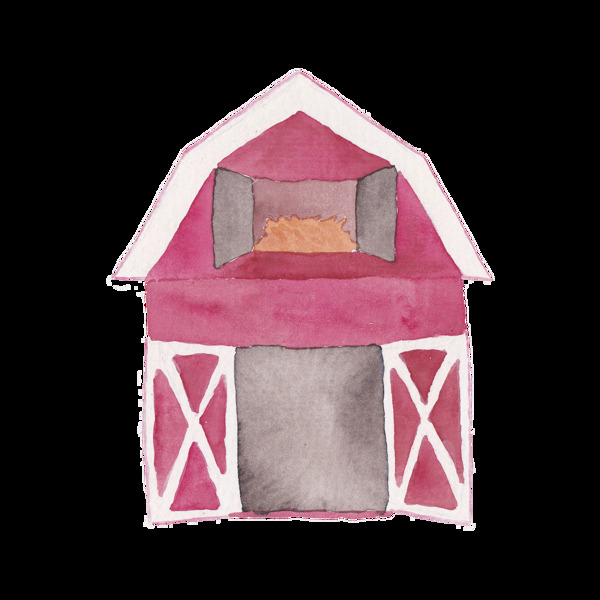 手绘玫红色小房子透明卡通素材装饰