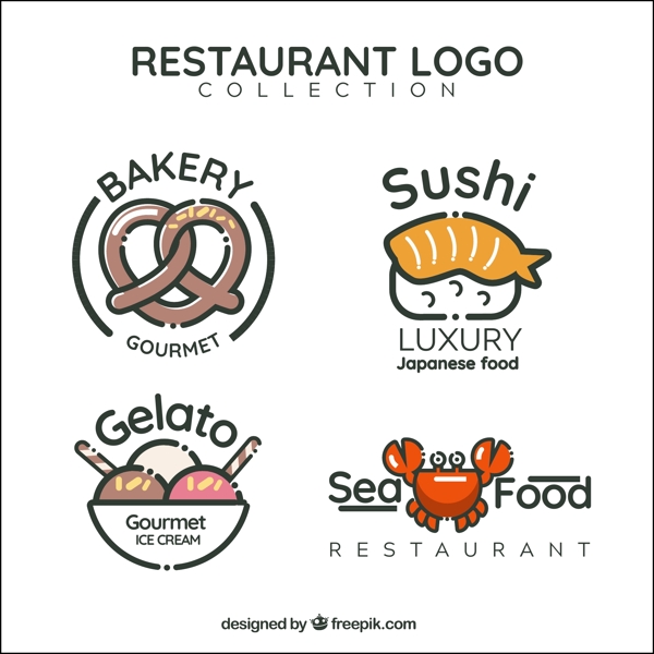 4款可爱卡通食物餐馆标志矢量图
