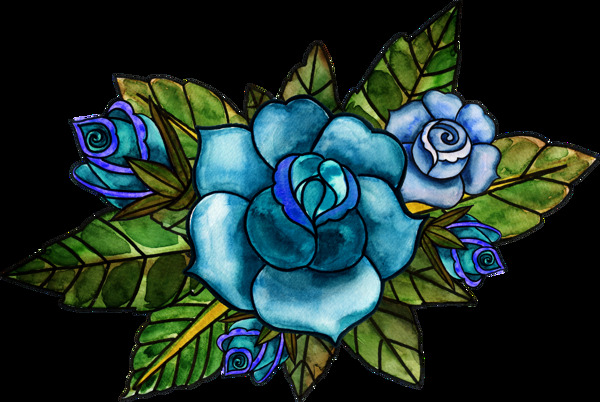 蓝色立体花卉透明素材