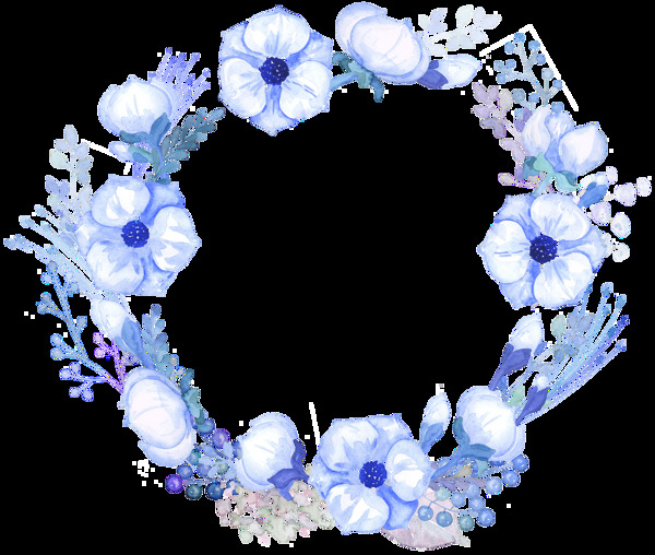 清新蓝色雅致小花手绘花环装饰元素