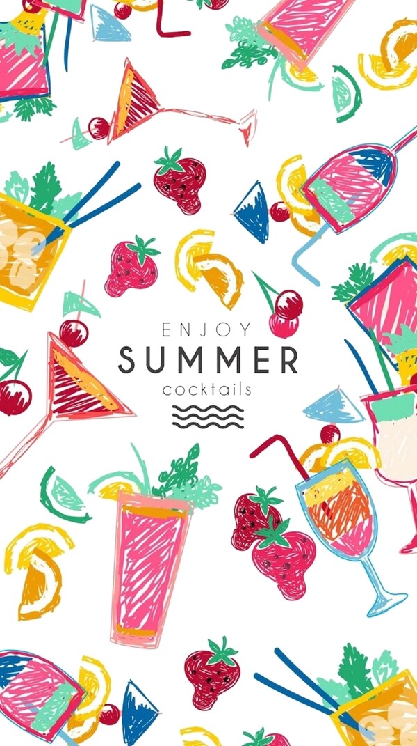 夏季缤纷水果饮料手绘图元素