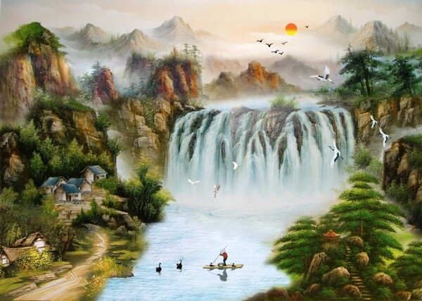 油画风景漂亮的山水油画图片