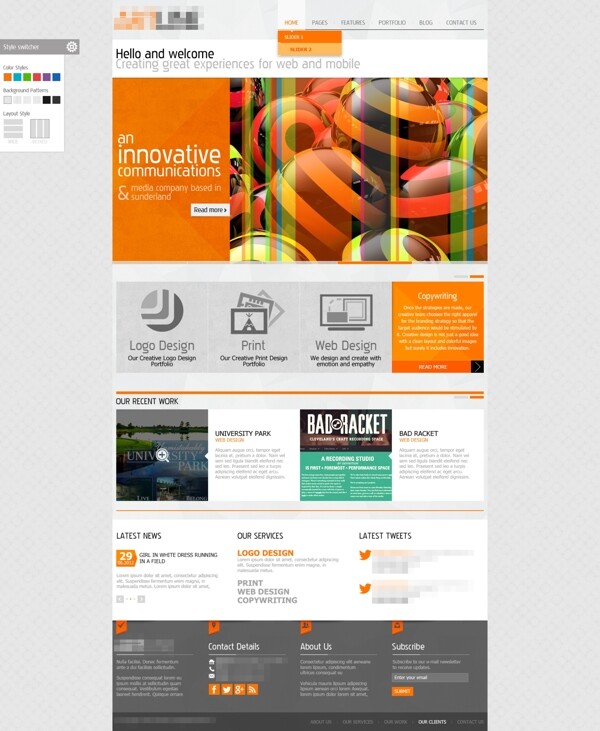橘黄色的企业科技抽象印刷网站首页设计