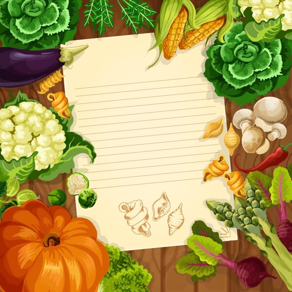 信纸健康蔬菜水果海报卡片背景矢量