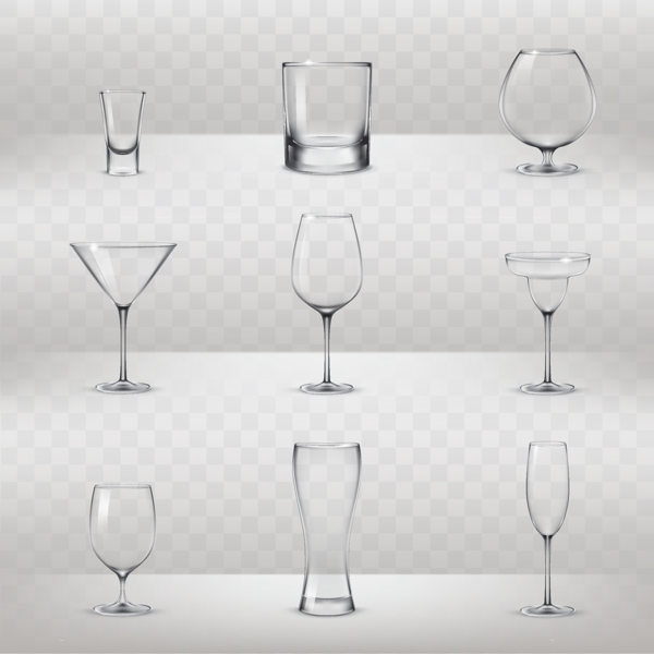 一组写实风格的酒杯插图