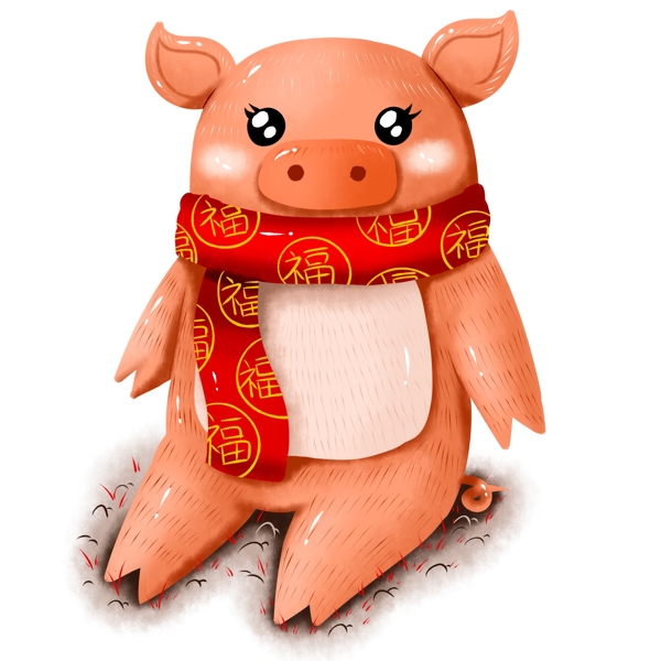 原创手绘动物小猪猪年2019冬季冬日围巾