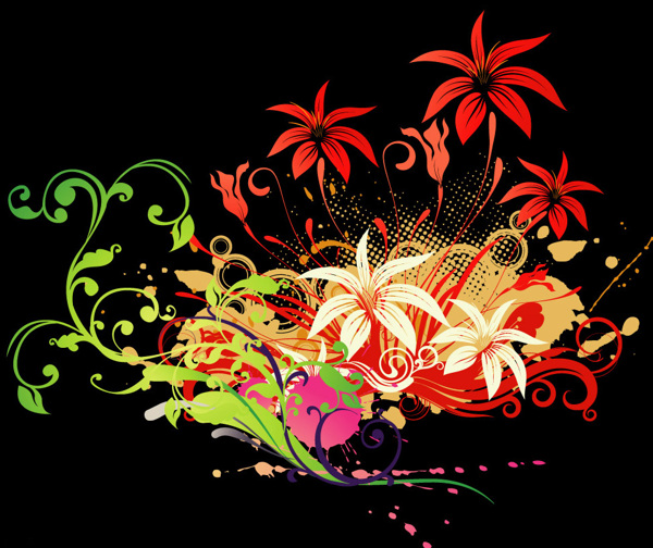 位图优雅植物花卉时尚T恤印花色彩免费素材