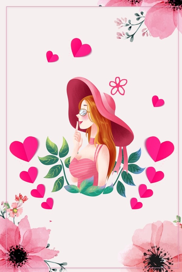 粉色淡雅人物女神节海报背景