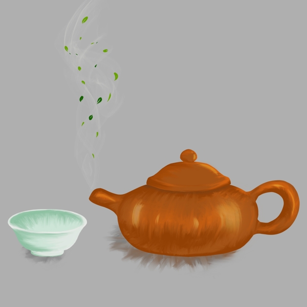 清明节古风茶壶茶具写实风