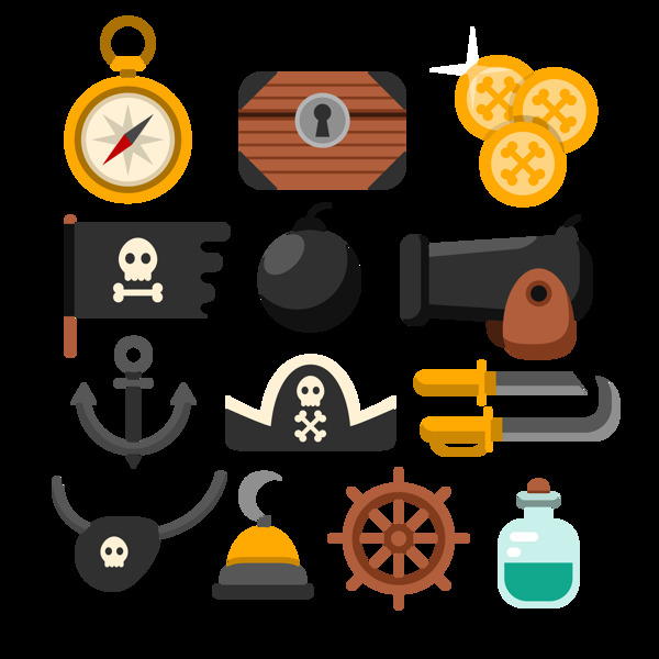 各种海盗元素图形免抠png透明图层素材