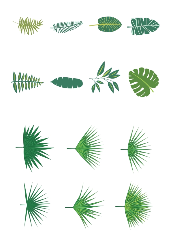 手绘热带植物绿叶素材