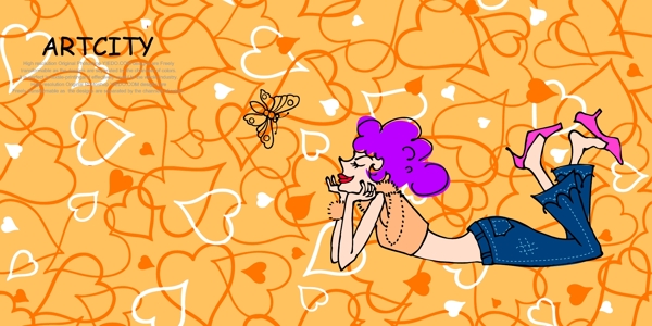 橙色心形卡通女性